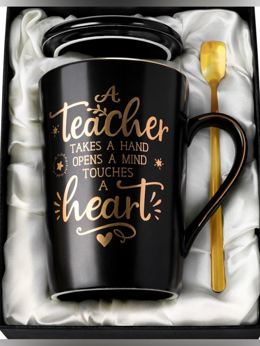 New in box Teacher Appreciation Black and Gold Ceramic Mug Gift Set